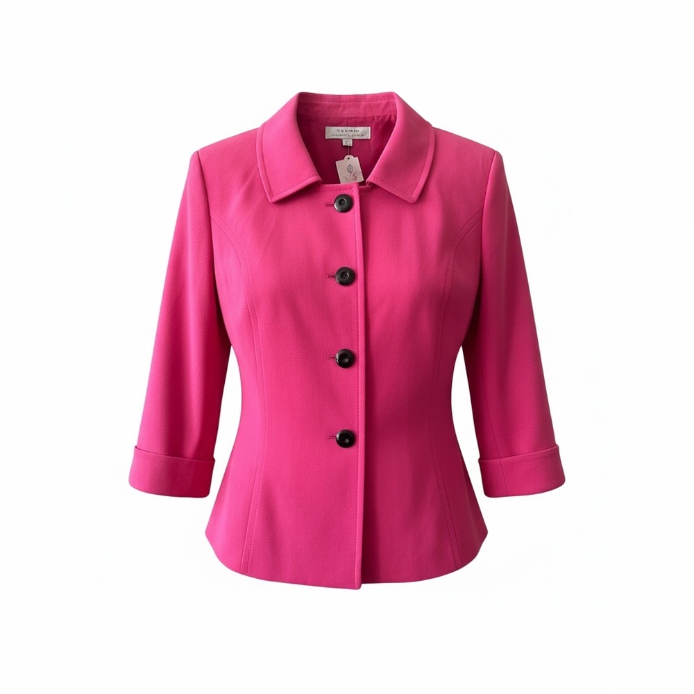 Tahari Arthur S Levine✨Pink Blazer Jacket Tailored 3/4 Sleeve Button Front